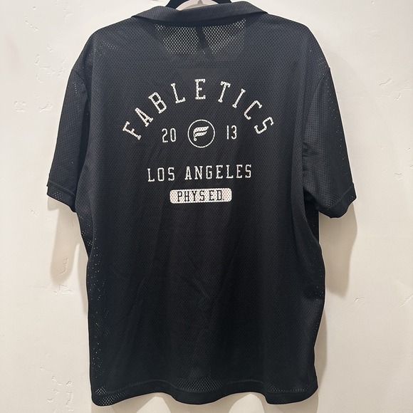 Fabletics The Rec Button Up 2.0 Men's Large Black Collared‎ Jersey Shirt $54 SzL - Picture 1 of 4